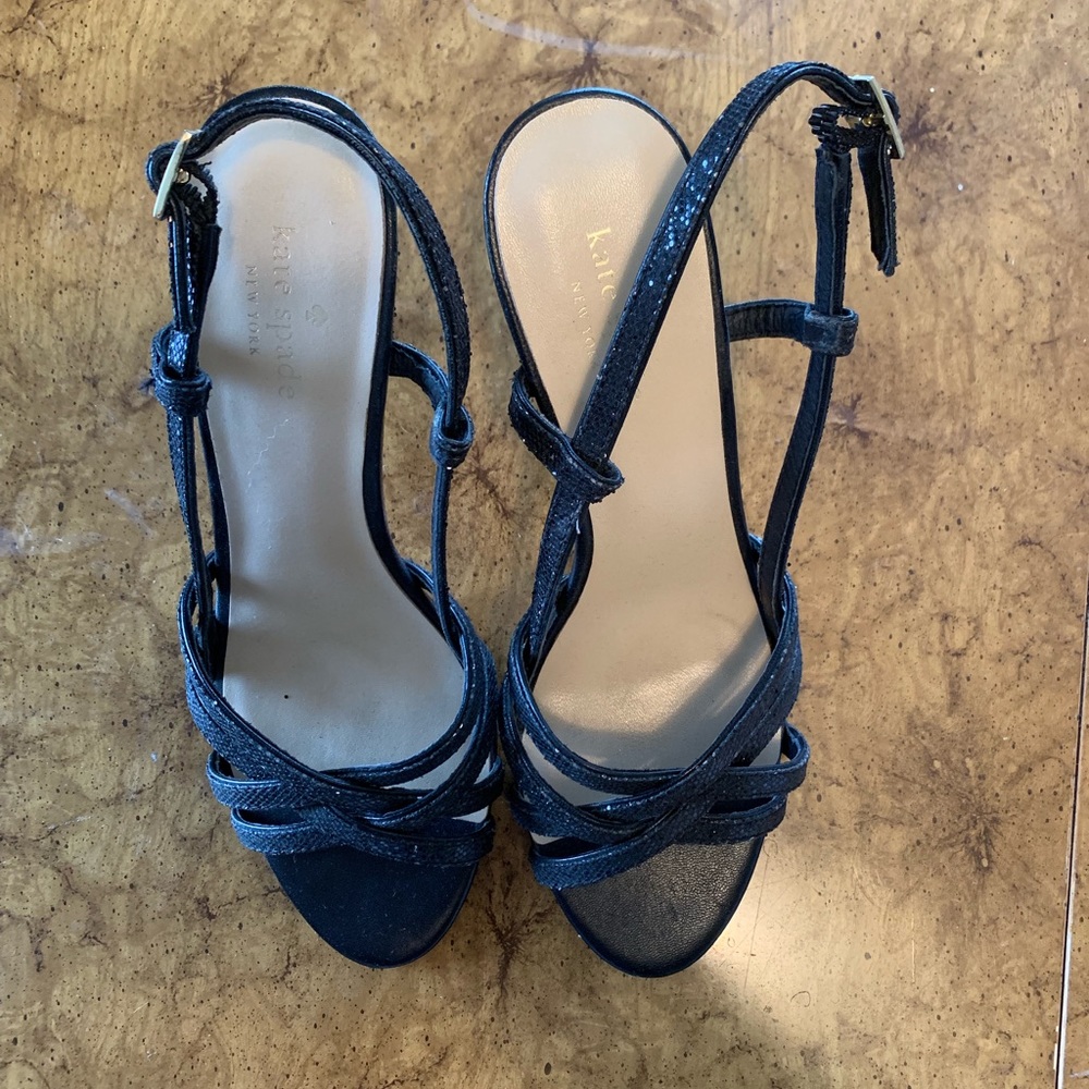 Black glittered Kate spade heel sandals